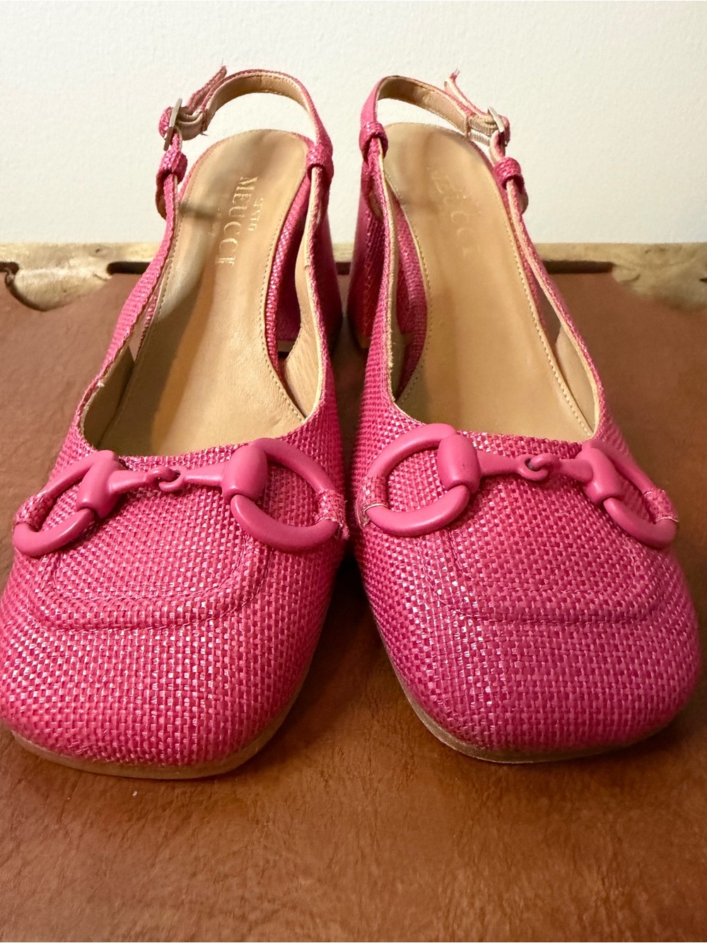 Sesto Meucci Hot Pink Woven Slingback Flats with Horsebit - Picture 5 of 6